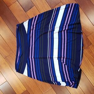 Pull on skirt Women's Large.  Black, blue, white, purple, olive green stripes